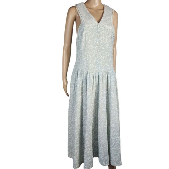 Maggie Lawrence Sport Vintage Blue Floral Prairie Sleeveless Dress - Picture 11 of 12